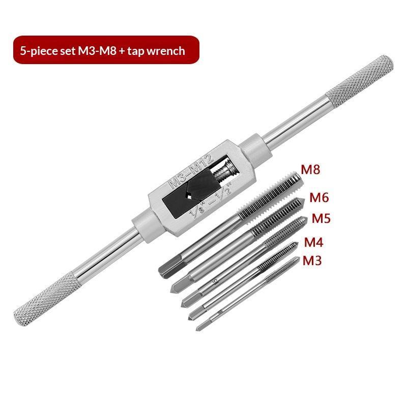 7 In 1 Metric Screw Tap Set Bearing Steel Taper Point Straight Fluted M3 to M12 Tapping Tool for Household Maintenance