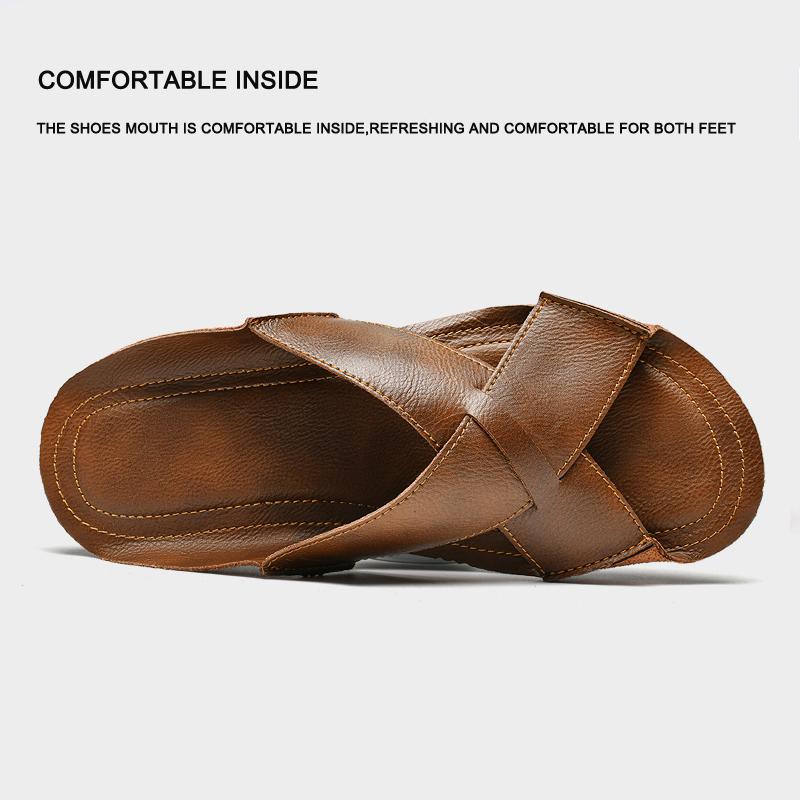 Pánské plážové pantofle z pravé kůže Velké domácí sandály Letní plážové sandály Outdoor Ležérní Chůze Plážové žabky Pánské Boty