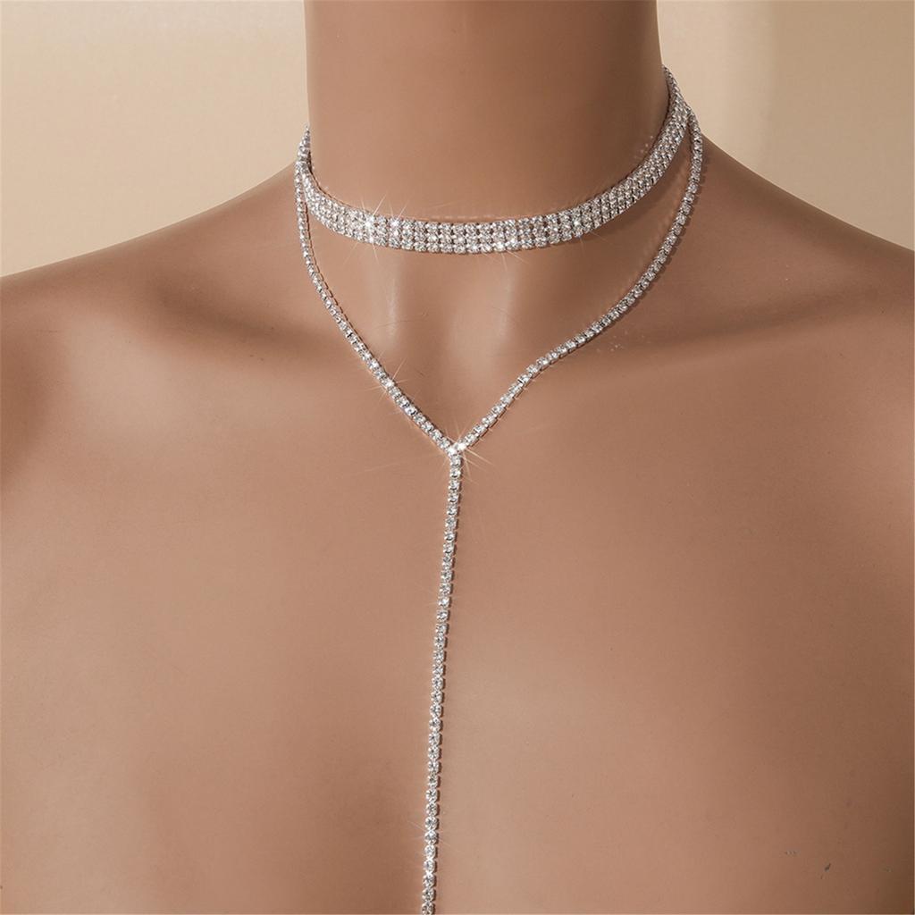 Fashionable Crystal Chain Long Necklace Classy Crystal Chain Choker Necklace Elegant Wedding Neckchain Jewelry for Women