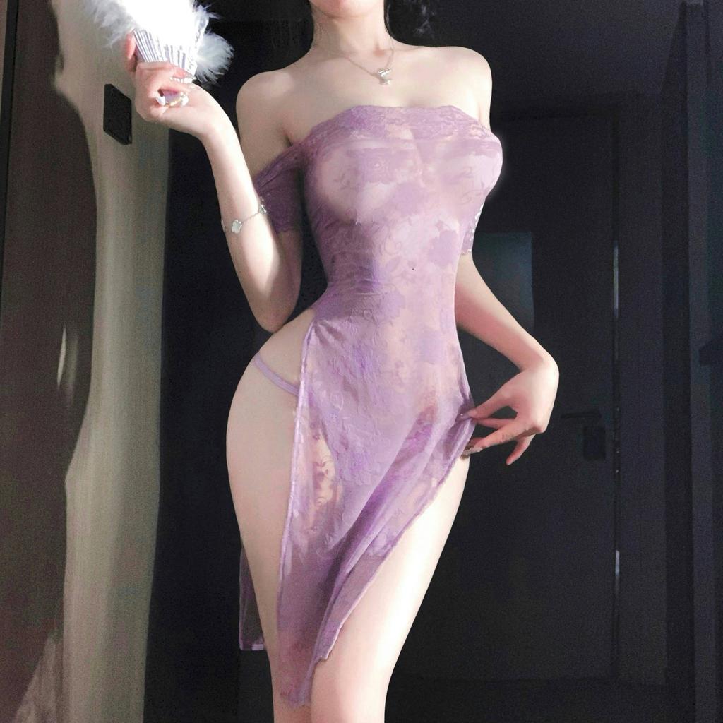 Sex Underwear Purple Pure Desire Dress Pajama Set Sexy Buttocks Free Temptation Lace Uniform Woman