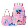 Stitch 3-teiliges Rucksack-Set für Jungen und Mädchen, Rucksack mit Campus-Cartoon-Print, Große Kapazität für Outdoor-Reisen
