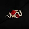 Retro Red Rose Golden Snake Brooch High-End Corsage Niche Temperament Rhinestone Pin Accessories
