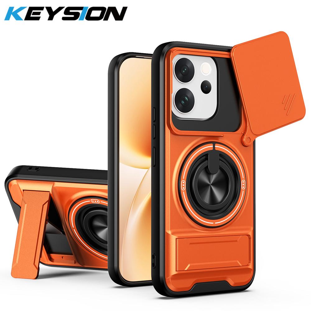 KEYSION Magnetic Phone Case for VIVO V70 5G Slide Camera Protection Upright Kickstand Ring Shockproof Back Cover for OPPO V70