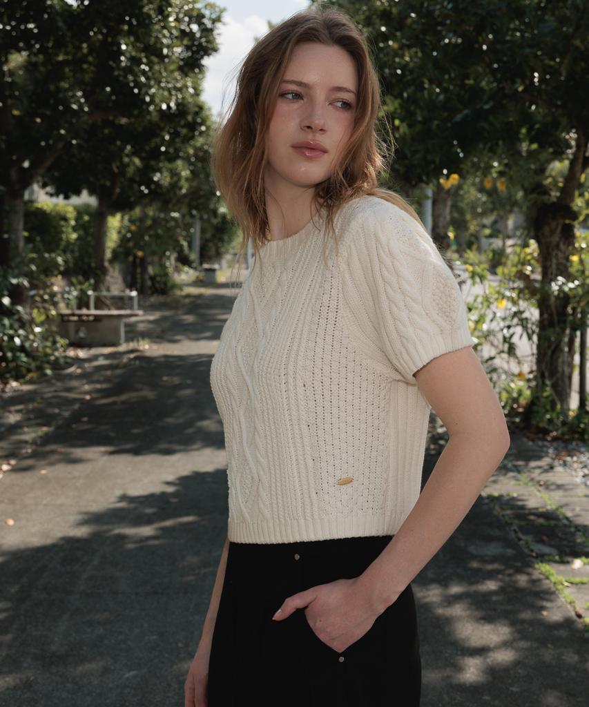 DEHEVE Half Sleeve Cable Knit [Ivory]