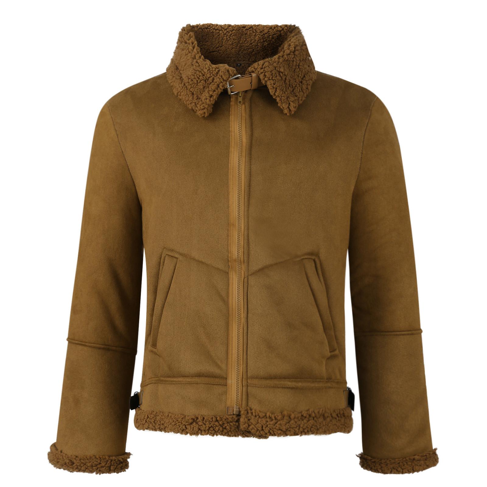 

Мужское утолщенное пальто с длинными рукавами, флисовая куртка из искусственной кожи, верхняя одежда M светло-коричневого