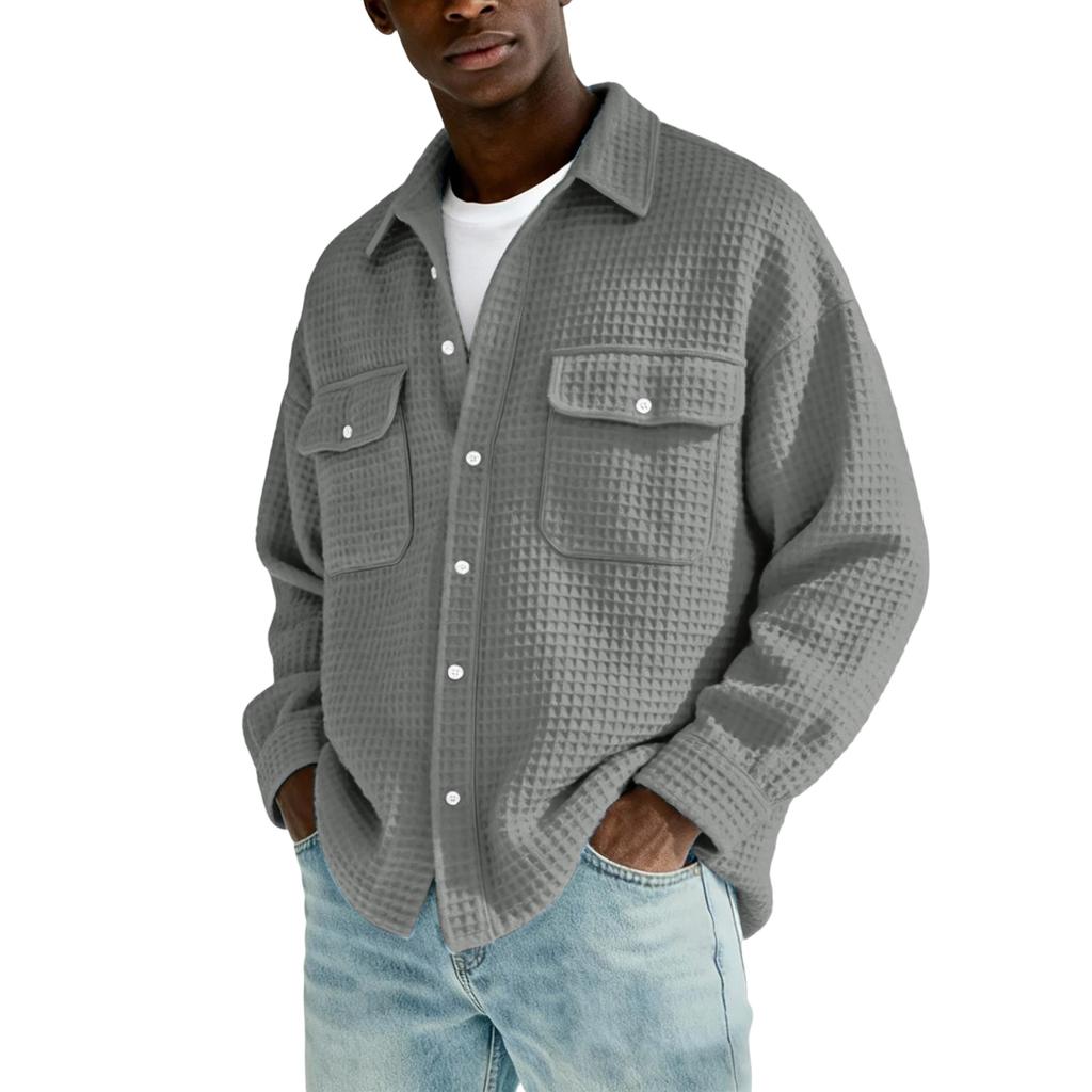 Camisa casual de manga larga con botones y bolsillo para hombre