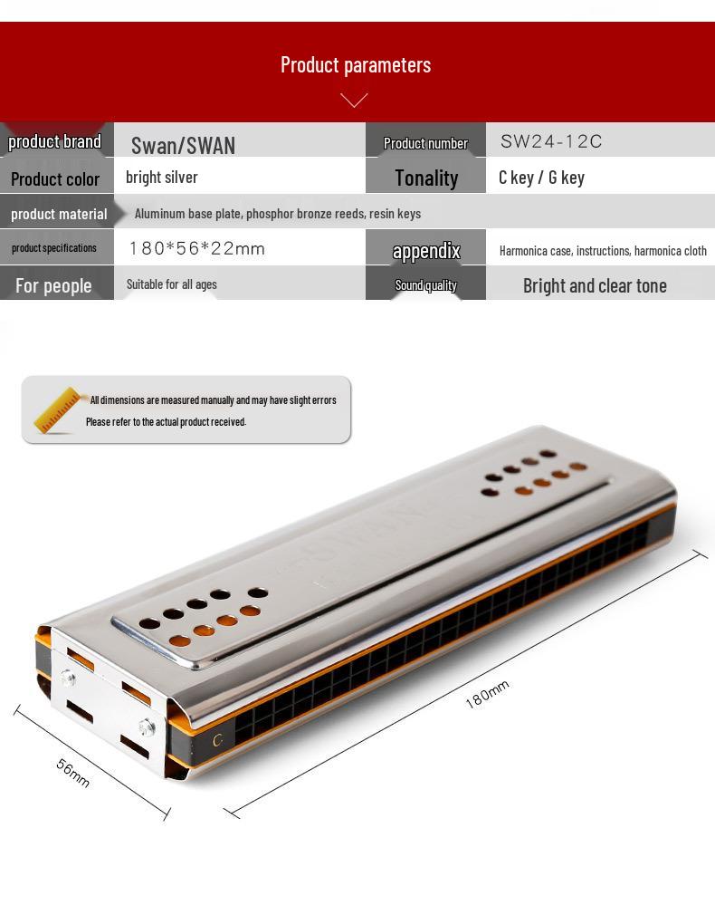 Swan 24-Hole Dual-Key Double-Sided Diatonic Harmonica for Beginners