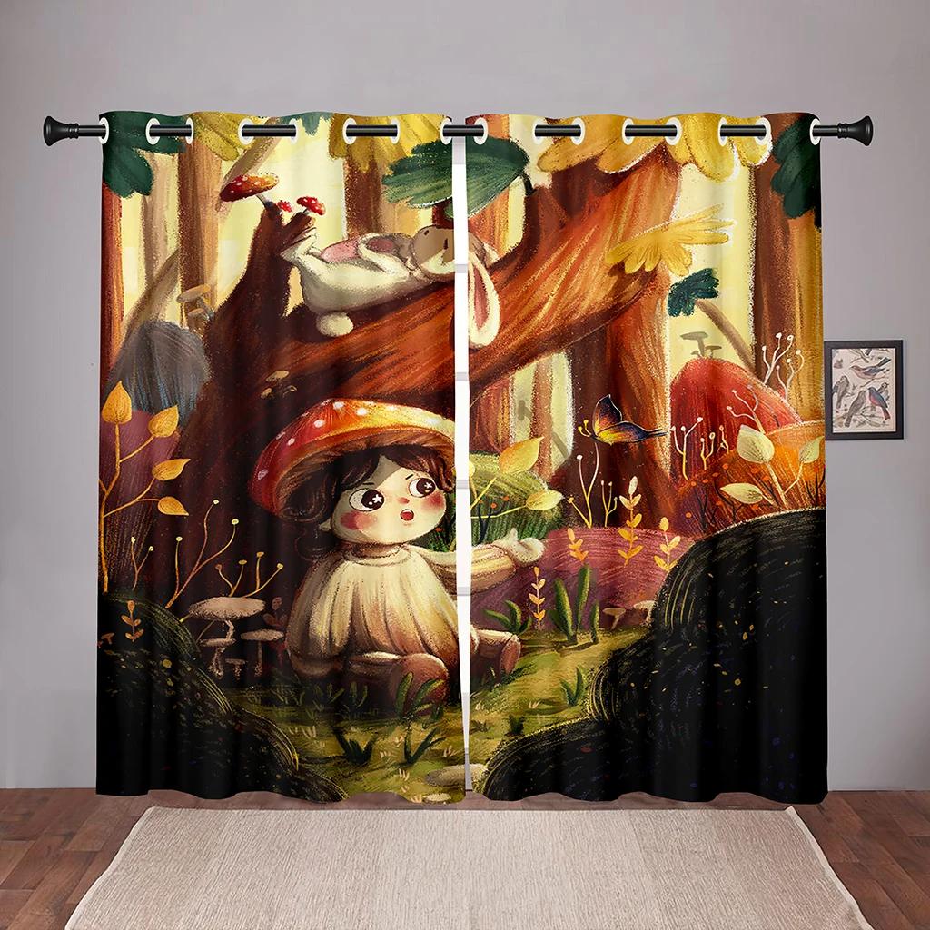 Cartoon Flower Floral Maid Girl Blackout Window Curtains for Bedroom Living Room Bathroom Kicthen Door Hall High Shading New