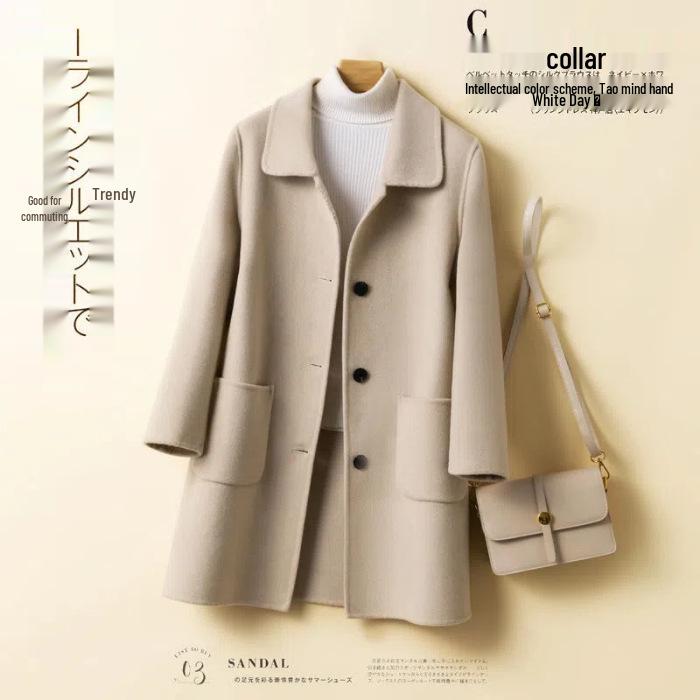 Women's Mid-Length Woolen Coat, Autumn/Winter 2025, Korean Style, Loose Fit, Plus Size, Slimming, Age-Reducing.