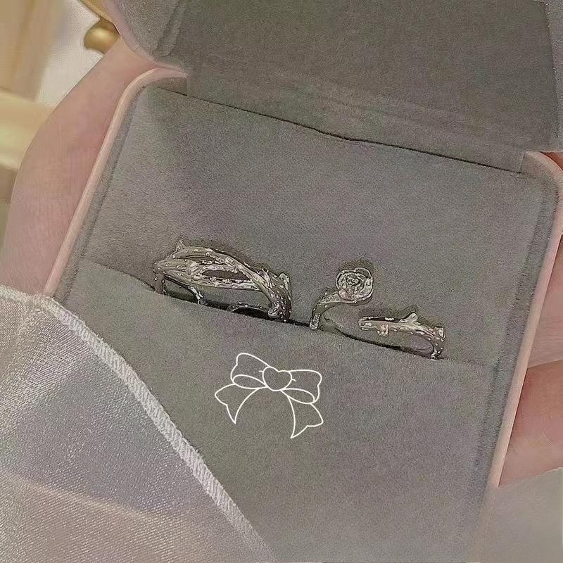 Thorn Rose Vine Couple Ring - Cold Opened Index Finger Ring - Adjustable Small-Size Finger Ring