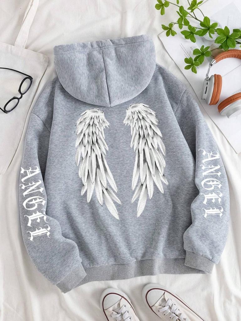 Schöne Engel Flügel Aufdruck Hoodies Damen Warm Bequem Lässiger Hoodie Mode Klassischer Kapuzenpullover Locker Original Basic Kleidung