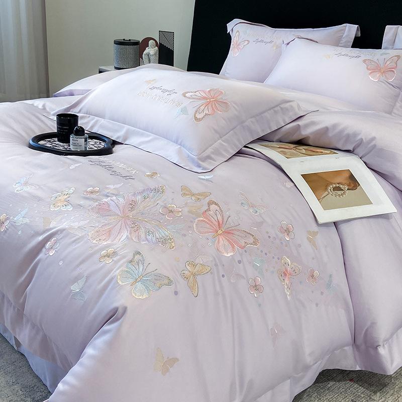 100 Pure Cotton 4pcs Set Class A Maternal and Infant Grade Long-staple Cotton Embroidered Quilt Cover Cotton Bed Sheet Mattress Household Bedding