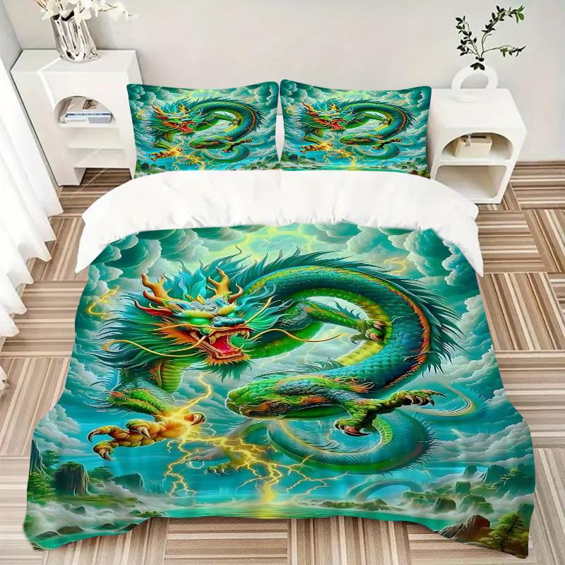3pcs Dragon Art Duvet Cover Set, Cover For Bedroom Guest Room (1 Duvet Cover + 2 Pillowcase, Without Quilt), Yy250922123
