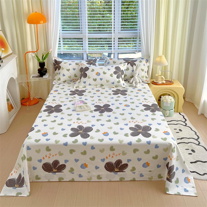 Green Check Raw Cotton Bed Sheets For Double Bed All Seasons Bed Cover Full Set Queen/King Size Flat Top Sheets No Pillowcase