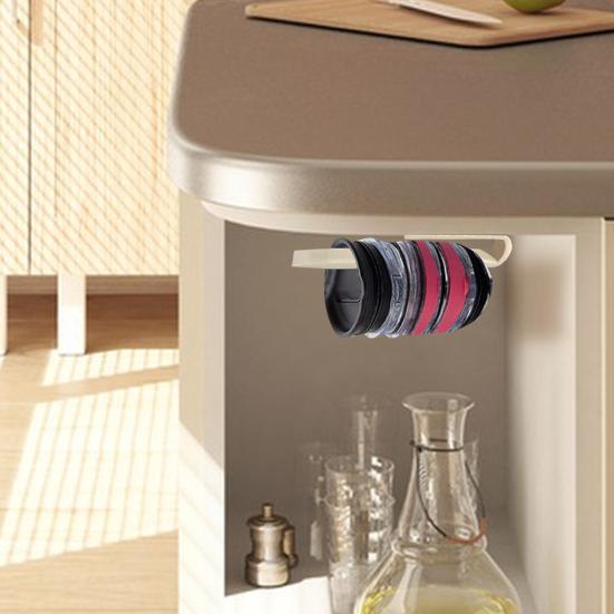 

1/2 шт. Органайзер для крышки стакана Горизонтальный с липкой лентой Конструкция против падения Крепление под шкафом Беспорядок на кухне Организация Держатель крышки чашки