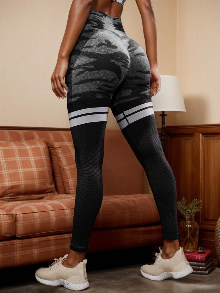 Seamless Yoga Pants with Side Pocket - Peach Hip Fitness Tights for Outdoor Activities