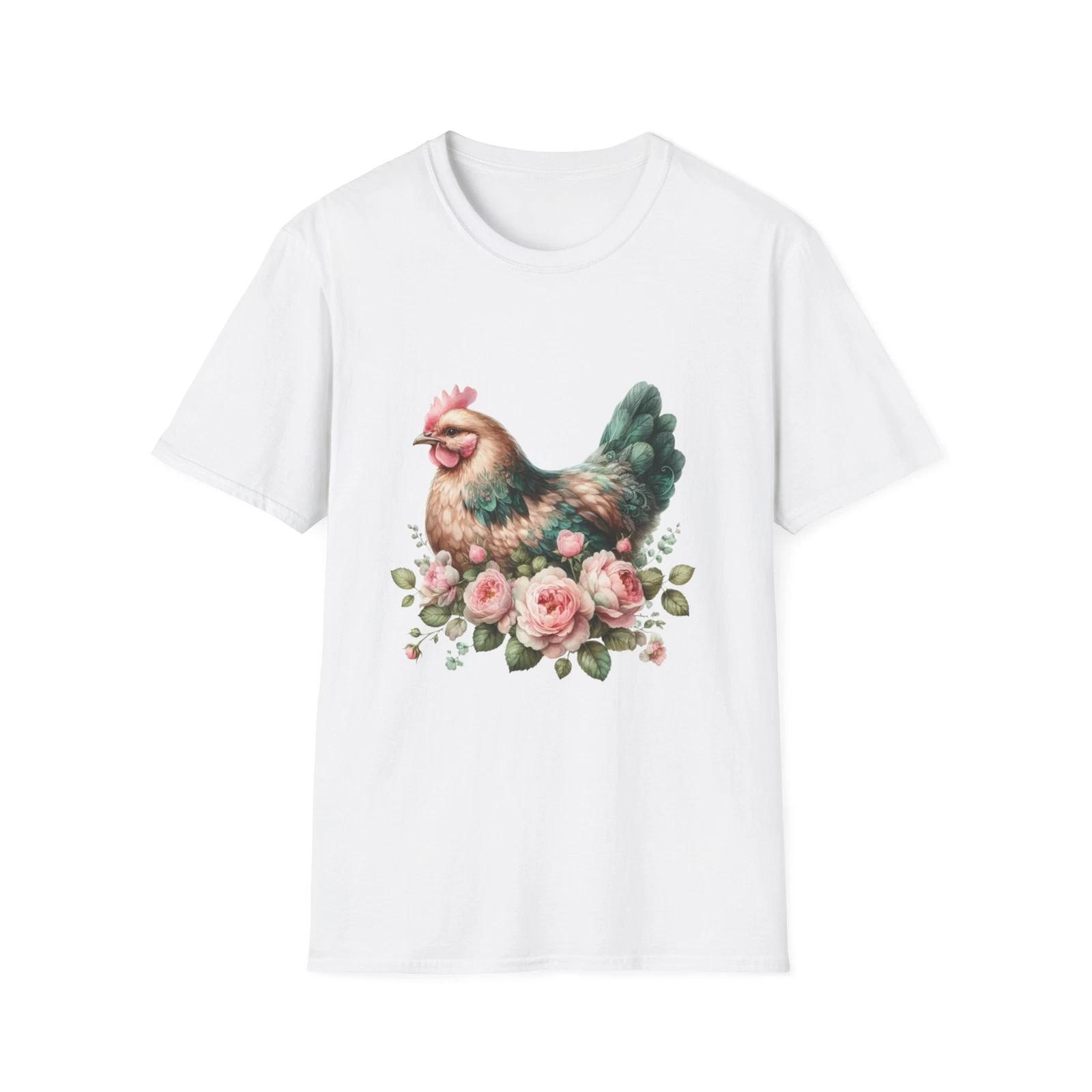Charming Hen Floral T-Shirt, Vintage Chicken Tee, Farmhouse Style Shirt, Gift 3XL