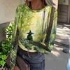 Women's Halloween Printed Round Neck Slim Fit Long Sleeve -Shirt