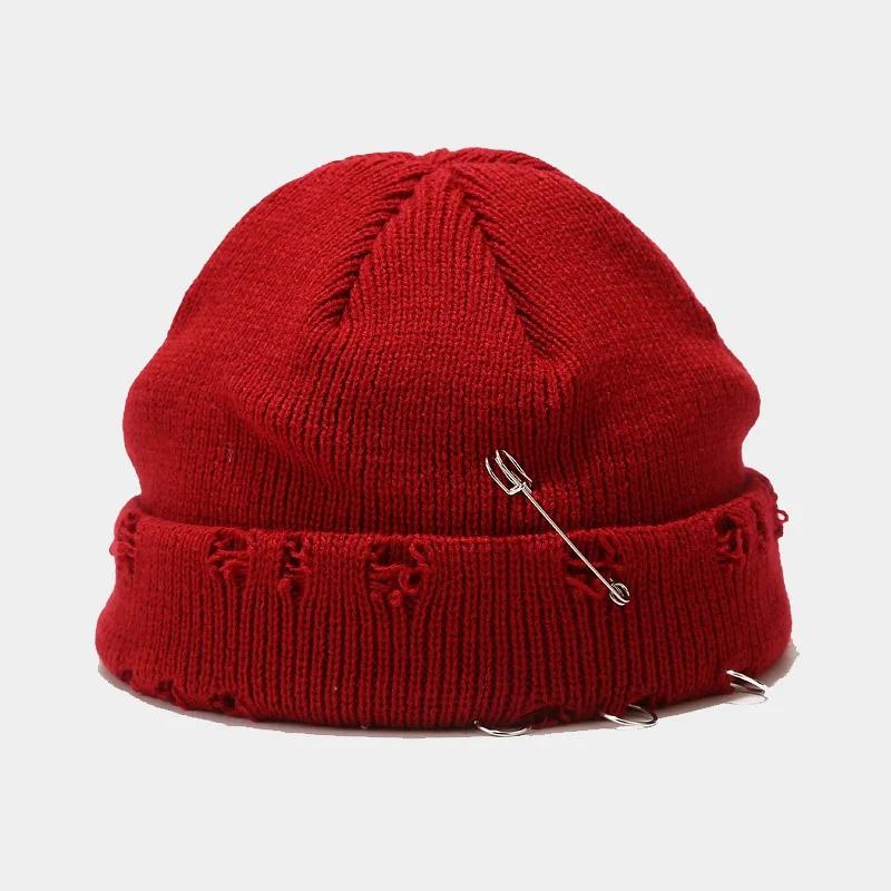 New Winter Harajuku Beanies Knitted Hat Women Fashion Warm Thick Men Hip Hop Pin Hole Skullcap Short Hat Unisex Basic Cap