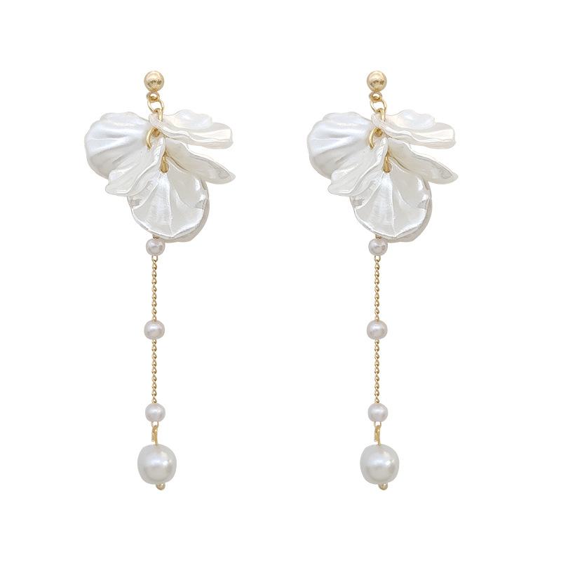 White Petal Long Tassel Earrings Female, Fashionable Temperament Earrings, Fairy Spirit Flexible And Versatile Earrings