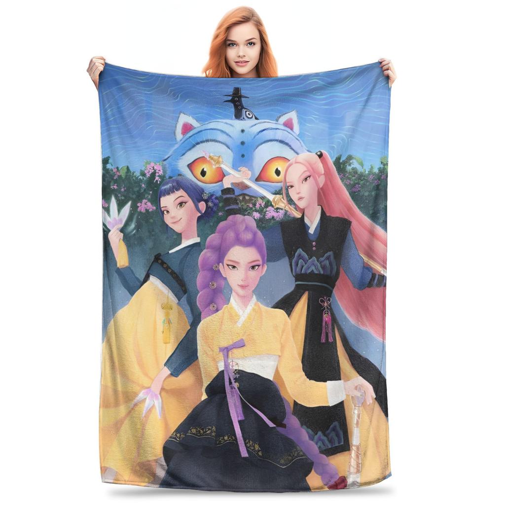 Huntrix KPop Demon Hunters Mira Zoey Rumi Blanket  Picnic Flannel Throw Blanket For Outdoor Soft Design Quality Bedspread Gift