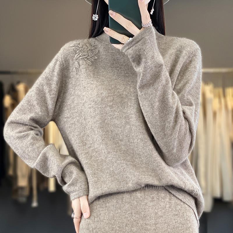 Women's Slim Fit Stand Collar Wool Pullover Sweater - Soft Autumn/Winter Knitwear