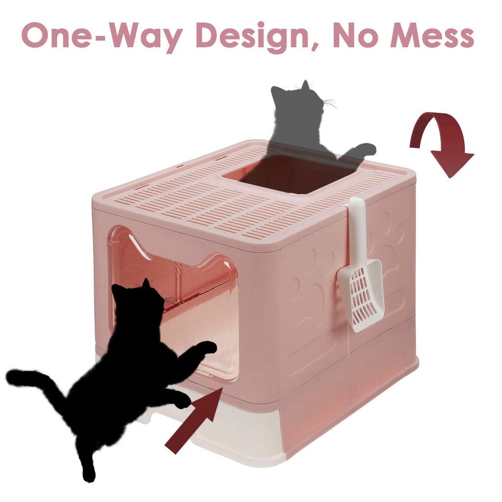 Pink/Grey/Blue Folding Cat Litter Box Enclosed Large Kitty Toilet Litter Scoop With shovel Foldable Tray
