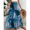 Plus Size, Elegant Floral Print Polyester Skirt - Casual A-Line, Non-Stretch Fabric, with Elastic Waistband