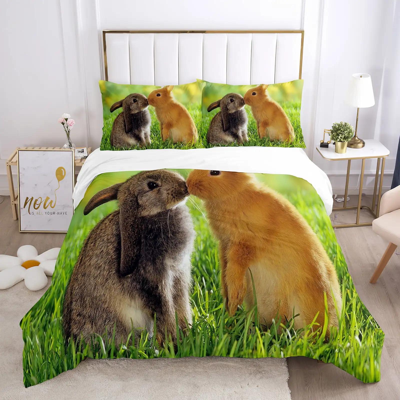 

Rabit Soft Duvet Cover Set Lovely Litle Rabit Gren Graslplus Beding for Children Kids Gift Animal Theme Bedrom Ration Warm plus Soft 120*200cm Single