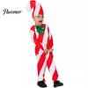 Zábavný vánoční párty outfit Kostým lízátka pro dospělé děti Červeno-bílý pruhovaný top Kalhoty Zpevněný šev Klobouk 3dílná sada Cosplay oblečení Muži A