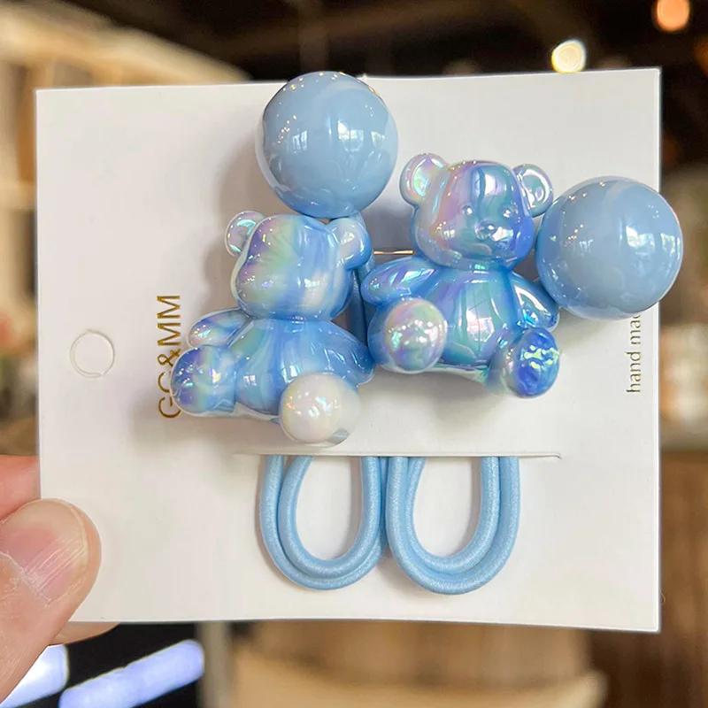 2 STÜCKE Schöne Gradienten Sitzen Bär Mädchen Elastische Haarbänder Prinzessin Haarschmuck Kinder Haargummis Baby Kopfbedeckungen