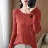 Women's High-Quality Round Neck Crochet Knit Pullover - Long Sleeve, Lightweight, Warm Wool Base Layer Top
