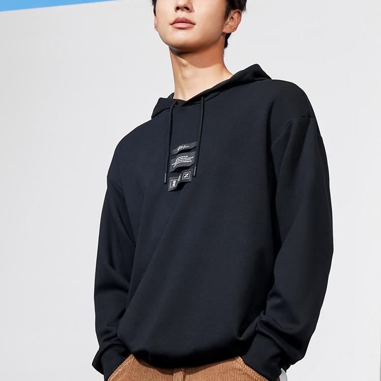 Anta Letter Towel Embroidery Drawstring Hoodie Unisex Tops Black 152311749-4