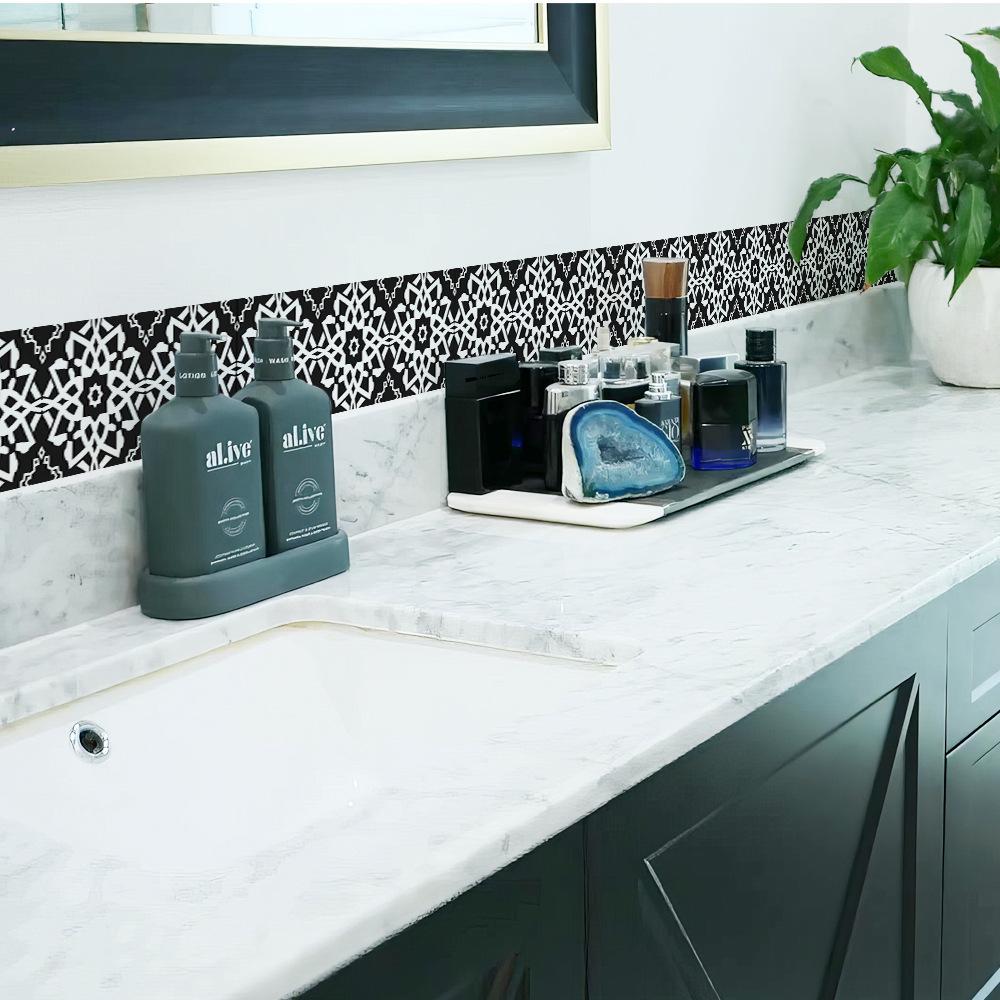 Retro Black and White Patterned Waistline Stickers for Bathroom Living Room, Entrance Hall and Home Wall Decoration