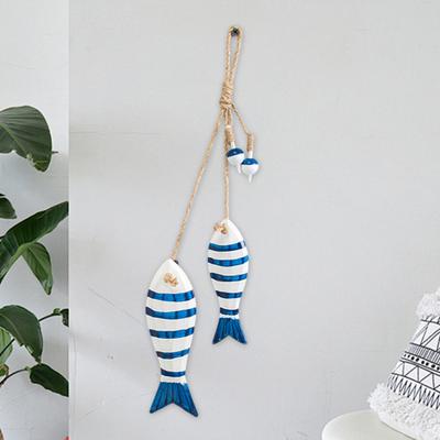 Pasiasty Rybny Dekoracja Ścienna z Liny Styl Rustykalny Drewniany Ornament Ryby Morska Nautyczna Nadmorska Sztuka Ścienna Wisior