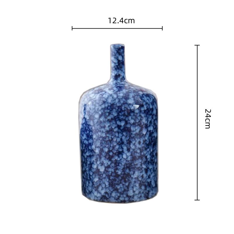 Blue Ceramic Vase Kiln-transformed Porcelain Pot Flower Vase Flower Arrangement Accessories Terrarium Home Decoration