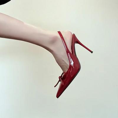 Nouveau sac à tête, bouche légère, nœud rouge, cuir verni avec sandales, talons hauts aiguilles pointus sexy pour femme