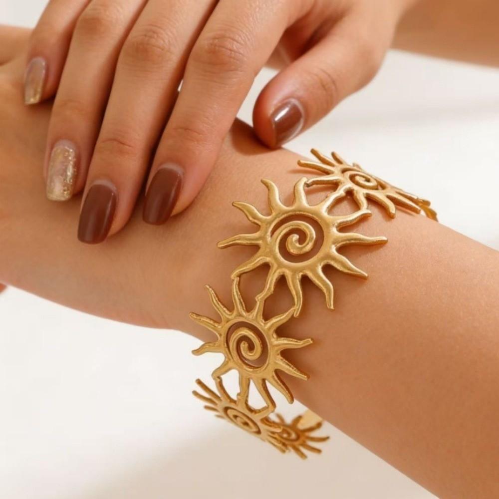 Bracelet spirale soleil couleur or style vintage, manchette élégante, jonc ouvert