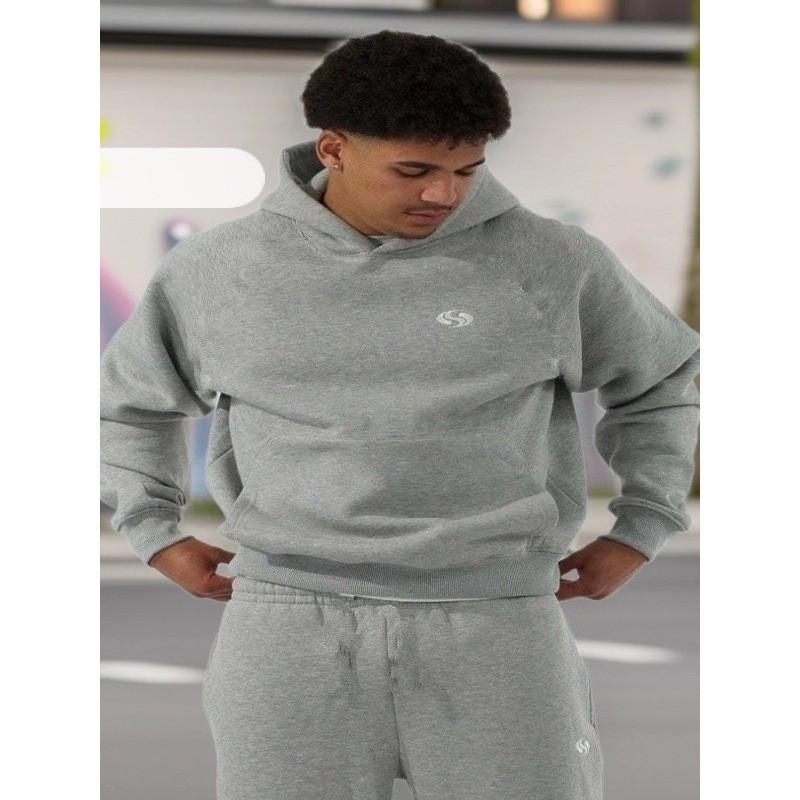 Set Felpa con Cappuccio Casual Ricamata Stile Americano e Pantaloni a Gamba Larga per Coppie