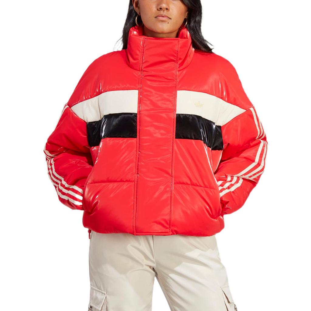 Adidas Originals Patchwork Stripe Pattern With Concealed Zipper Thick Cotton Hoodie Women Tops Red IA3918