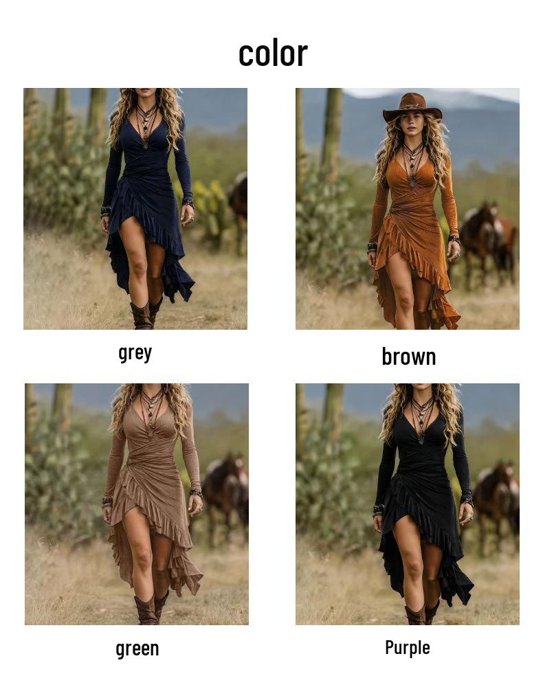 Women's Bohemian Pleated Ruffled Print Dress