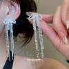 Diamond Bow Fringed Stud Earrings Exquisite Elegance Temperament Earrings Light Luxury Niche Earrings