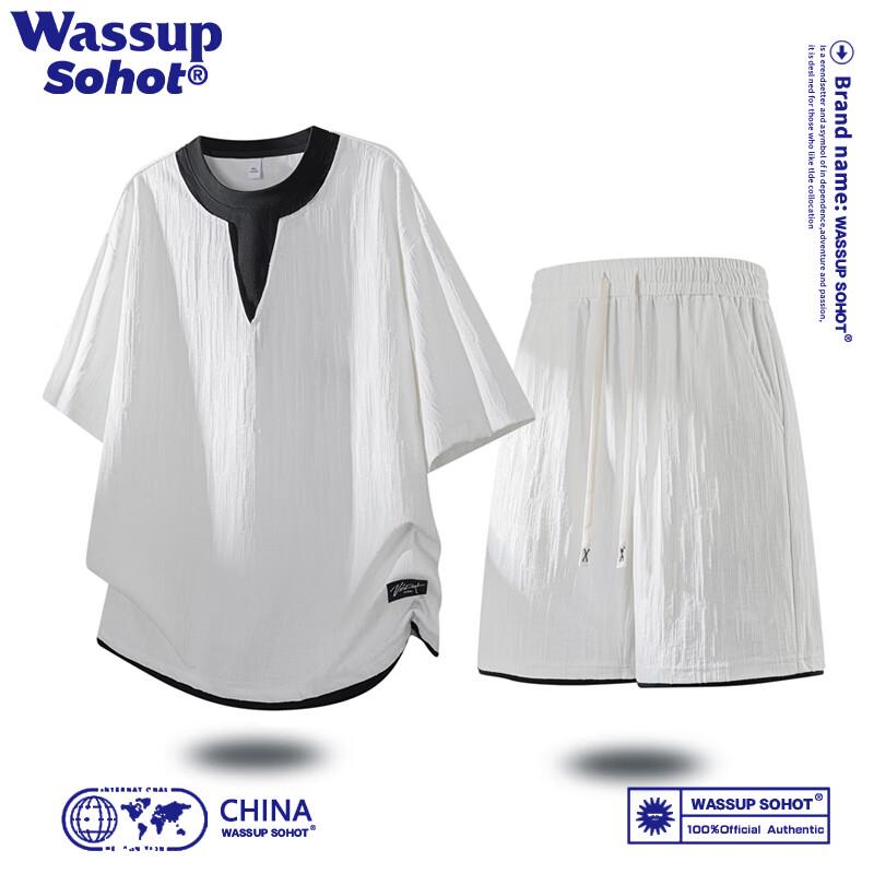 Wassup Sohot Men s V-Neck Faux Two-Piece Sports Set XL