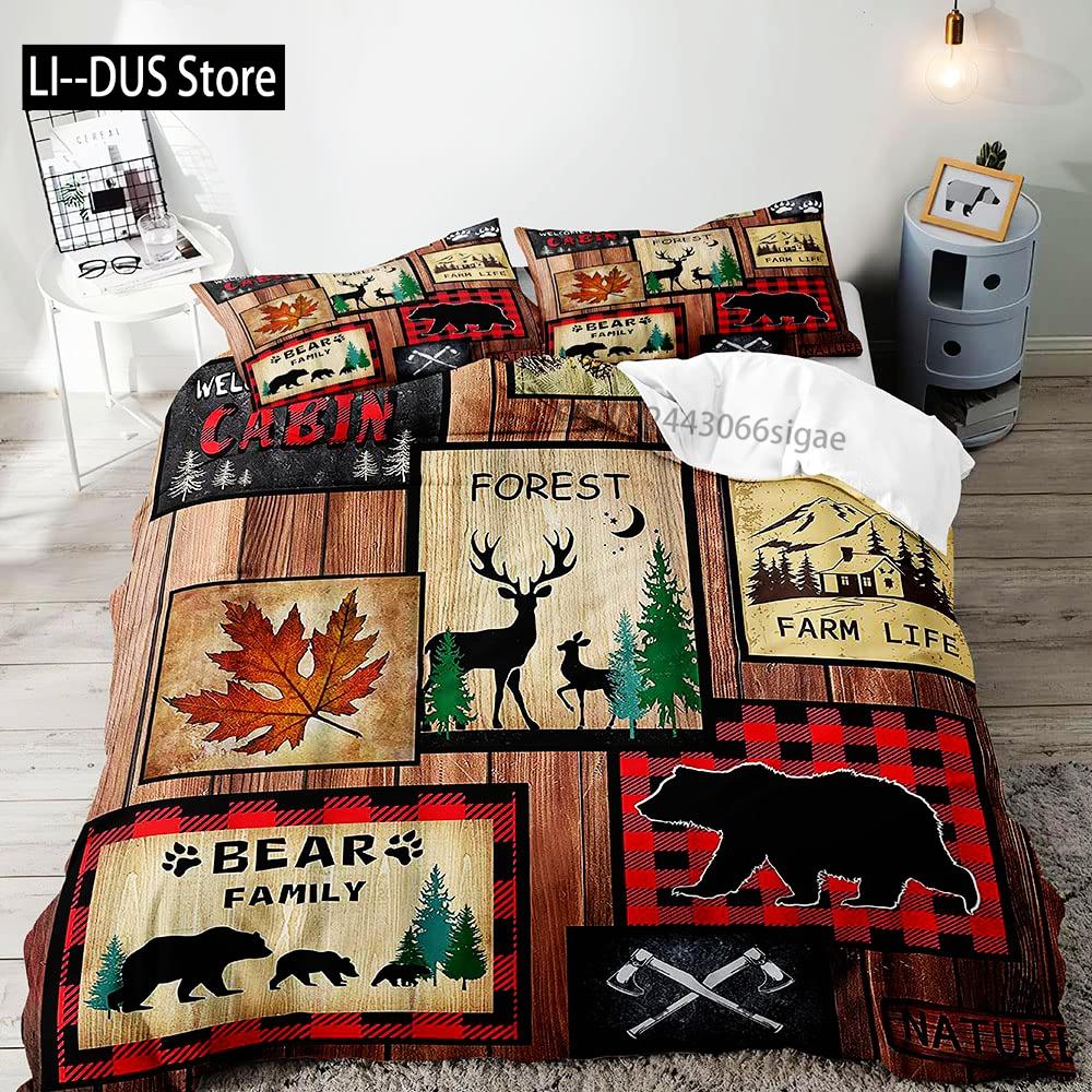 Moose Black Bear Duvet Cover Queen Set Wildlife Deer Bedding Set Rustic Bedroom Decor for Men Boyfriend Teen Boy2 Pillowcases