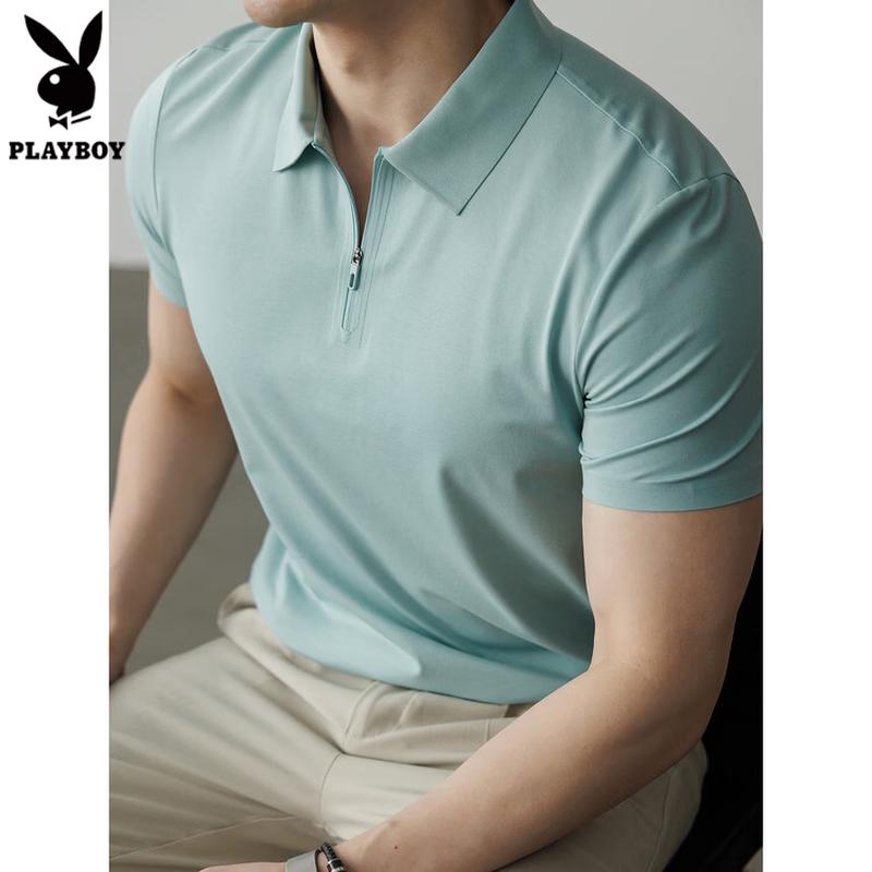 

PLAYBOY Men s Short Sleeve Half-Zip Quick-Dry Polo Shirt M (95-120 lbs)