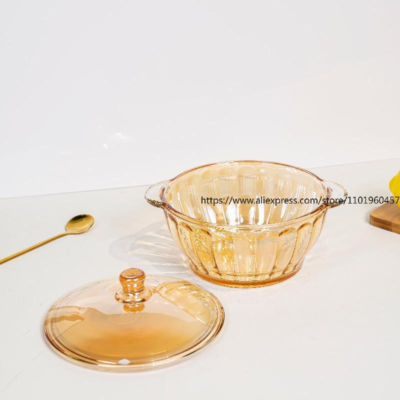 Amber-Colored Crystal Pumpkin Soup Pot Heat Resistant Decorative Home Bowl for Soup Cooking