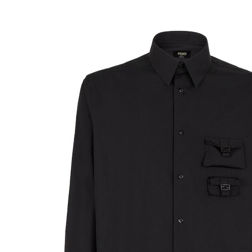 FENDI Shirts Men's Black Lapel Moderate Other FS1071AM8SF0QA1