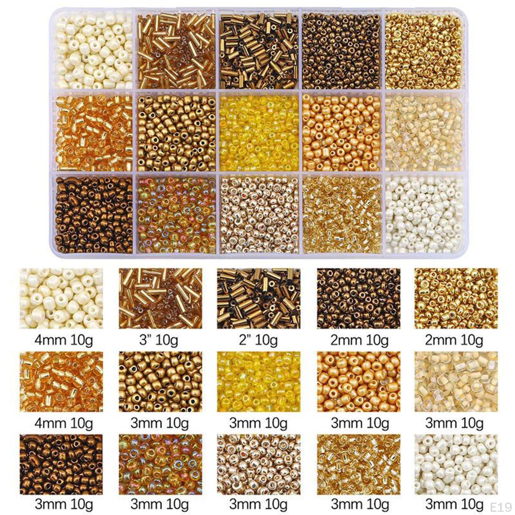 15 Colors Glass Beads Set for Bracelet Making Tube Kit Spacer Handcrafted DIY Craft