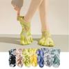 Heart Silicone Dot Tie-dye Yoga Socks Non-Slip Five Toe Socks Sweet Strappy Pilates Socks  Gym