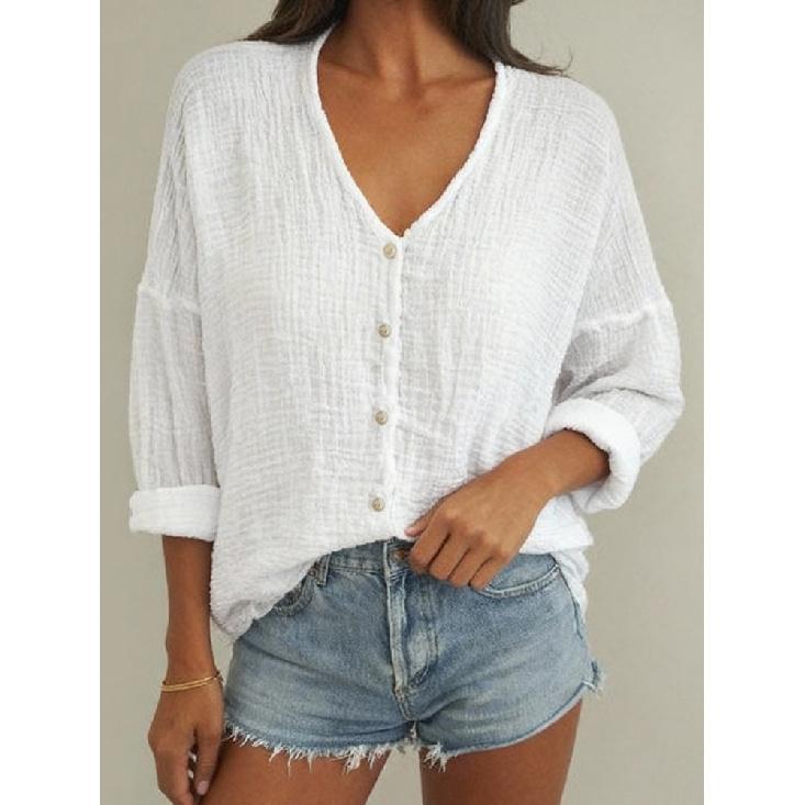 2026 New Women s Casual V-neck Long-sleeve Cardigan Loose T-shirt Top S белый